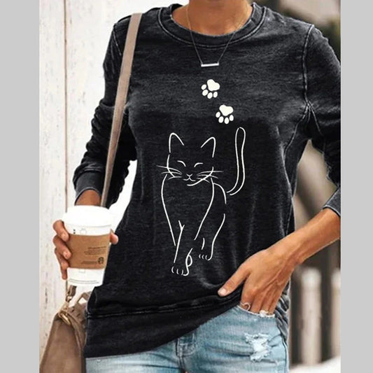 Cat Round Neck Pullover Women's T-Shirt