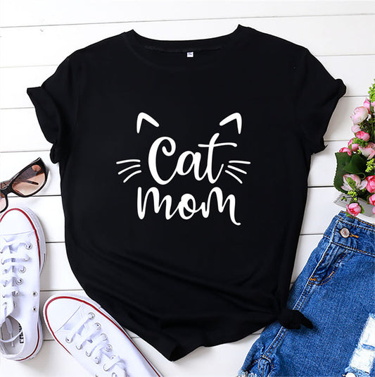 CAT MOM Printed T-shirt