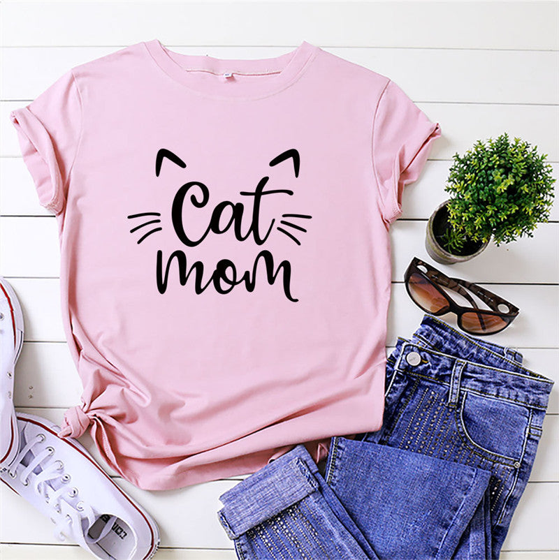 CAT MOM Printed T-shirt