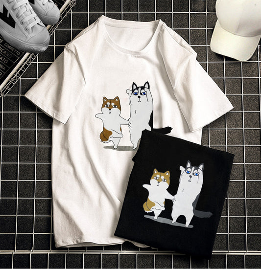 Dog print short sleeve cotton T-shirt