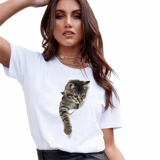 Cat 3D Printed T-shirt Short Sleeves